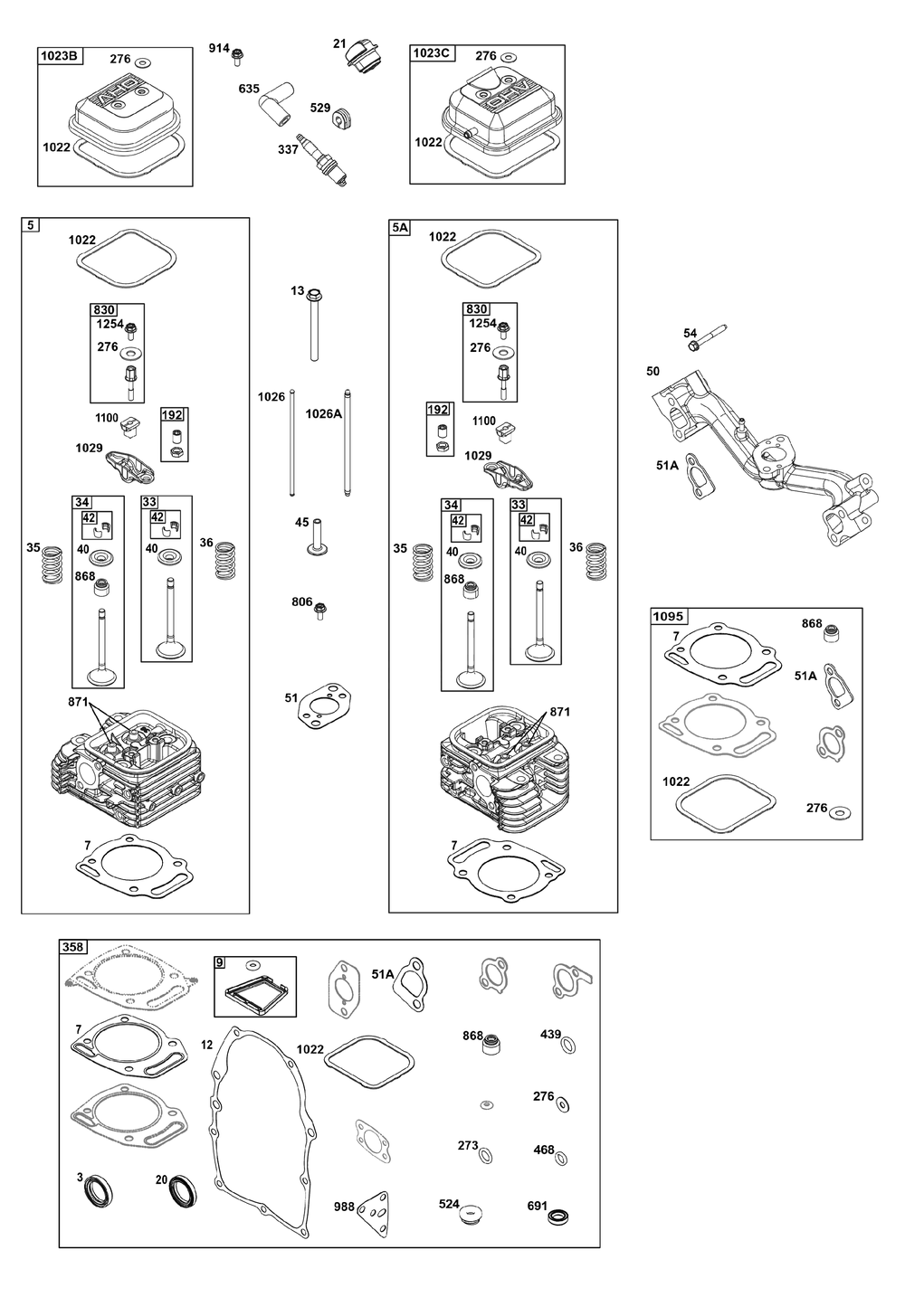 Cylinder Head Group Diagram and Parts List for 305446-0619-B5 200000 - 399999 Briggs and Stratton Engine
